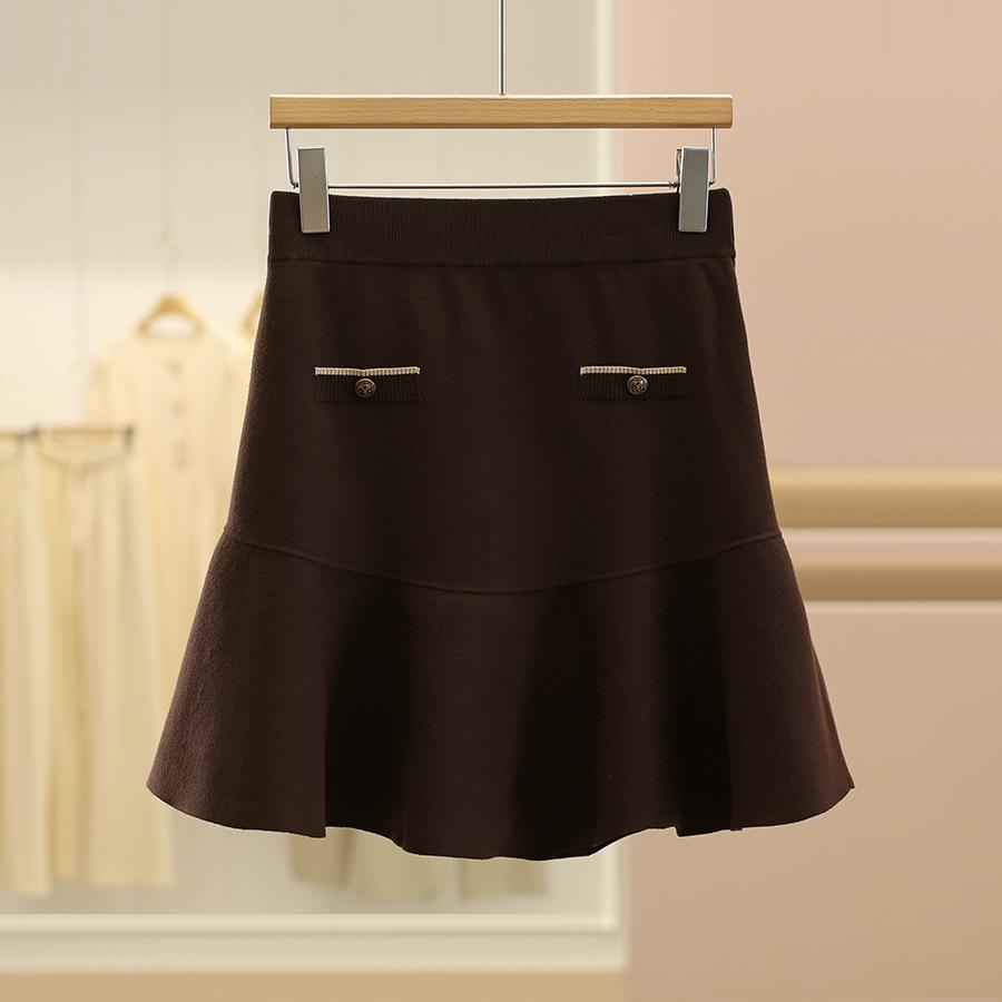 

Sancai Women s Autumn Slim-Fit Knitted Midi Skirt - High-Waisted & Literary Style Large коричневый