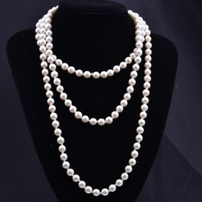 Glass Imitation Pearl Necklace Women's Simple Knotted Multi-layer Long Sweater Chain