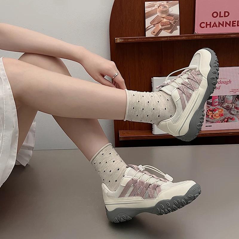 

Fashion 2024 New Breathable Mesh Drawstring Shoes Sports Shoes Mixed Color Versatile Casual Training Shoes Round Toe Thick-soled 40 фиолетовый