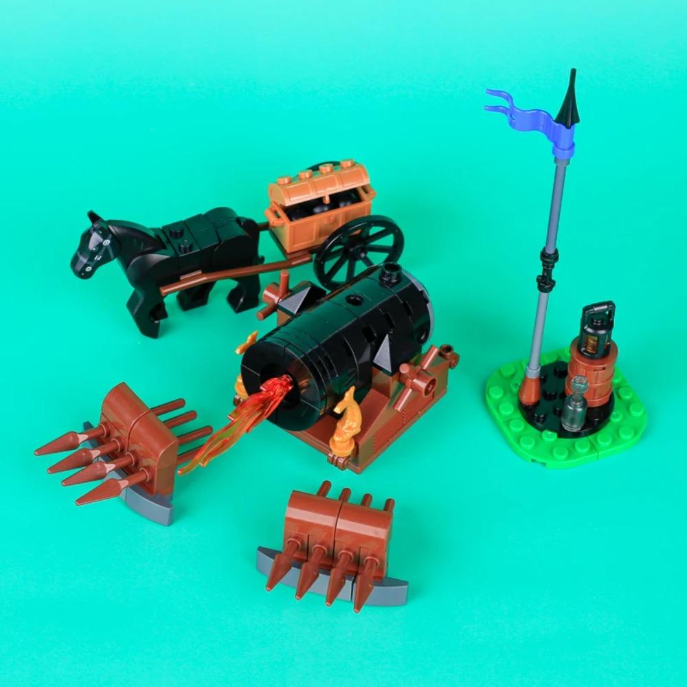 MOC Mittelalterliche Piratenbar Modellbausteine Set Papagei Blockhütte Inselhaus Lagerfeuer Baum Segelboot Schiff Steine Spielzeug Geschenk