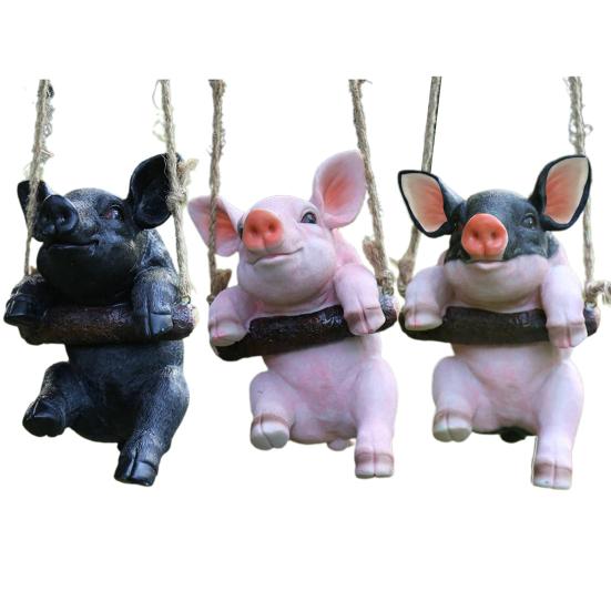 Hanging Statue Animal Pig Shape Landscape Pendant Resin Simulation Swing Figurines Outdoor Decorations
