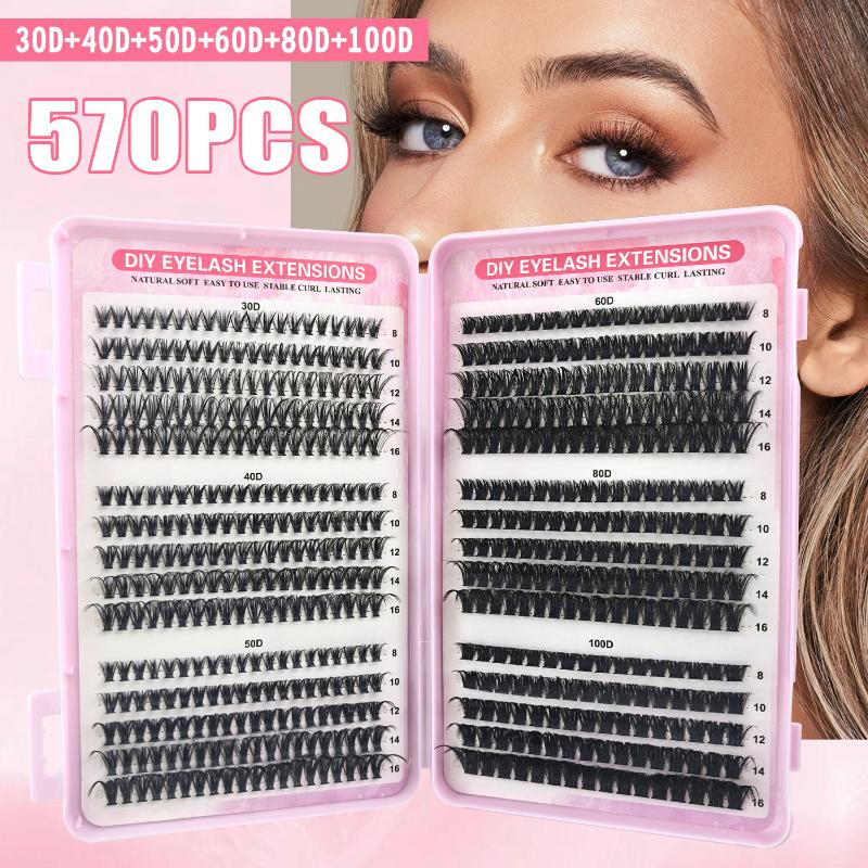 570 ks 30D/40D/50D/60D Jednotlivé řasy Klastry Prodlužování Umělé řasy DIY Doma Prodlužování řas v klastrech Make-up
