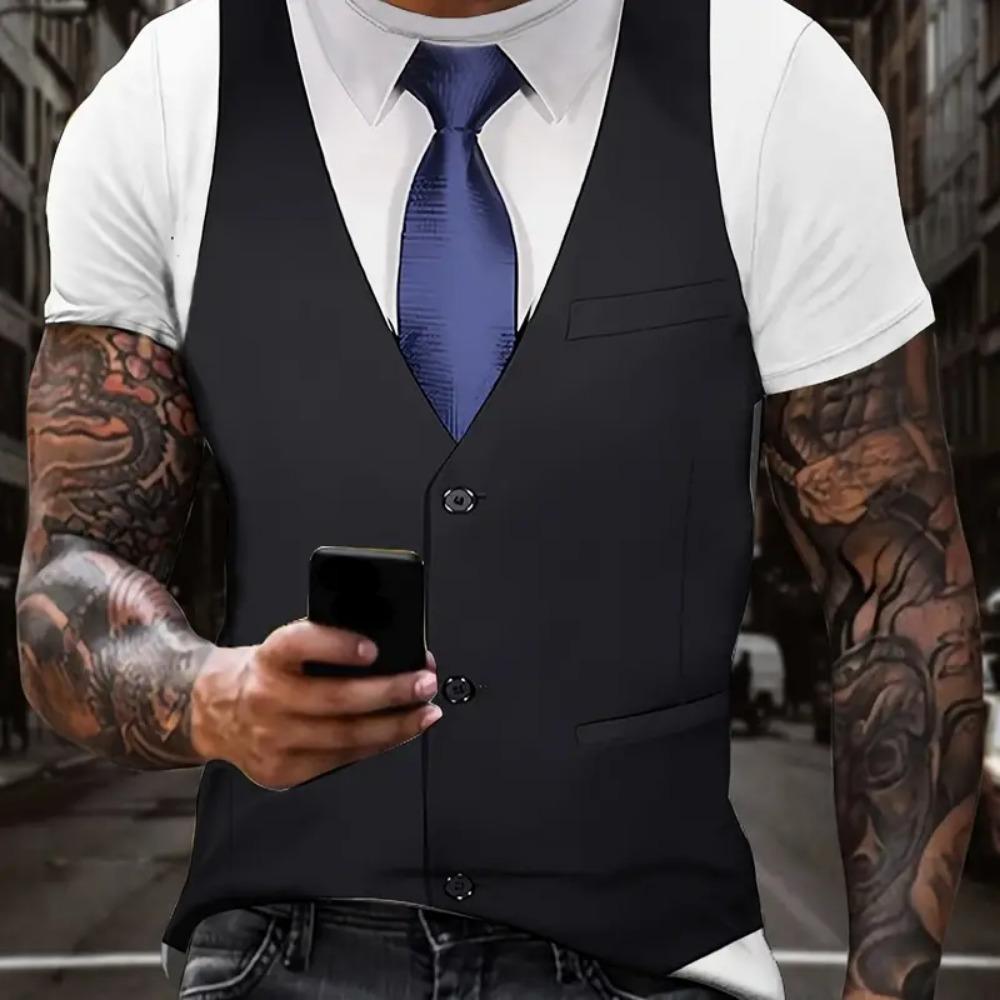 Fashion Men's T-shirts 3d Print Suit And Tie Pattern Plain Short Sleeved T-shirt For Men's Clothing High Street Streetwear Tops
