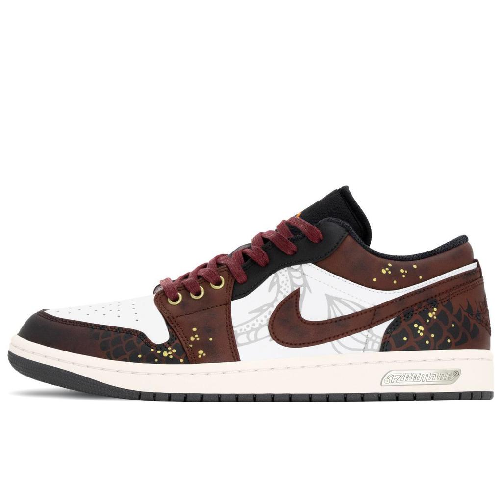 Jordan Air Jordan 1 Koi Fish Abrasion Resistant Low Top Vintage Basketball Shoes Men's Black Red Gold 553558-044(TeamA-)