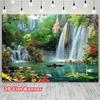 2D Tropischer Wald Wasserfall See Wandteppich mit Boot, Schwan, Blumen und Vögeln