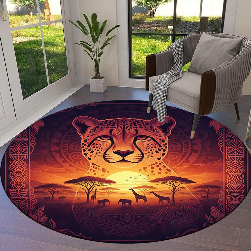 Grasslandanimals Round Area Rug,Carpet Rug for Living Room Bedroom Sofa Playroom Decor,Non slip Floor Mat