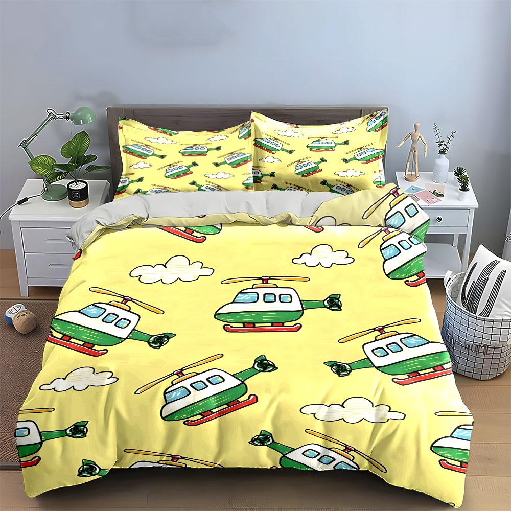 Helikopter Patroon Kinderkamer Decoratie Zachte Huidvriendelijke Beddengoed Set Bevat 1 Dekbedovertrek En 2 Kussenslopen Cadeau
