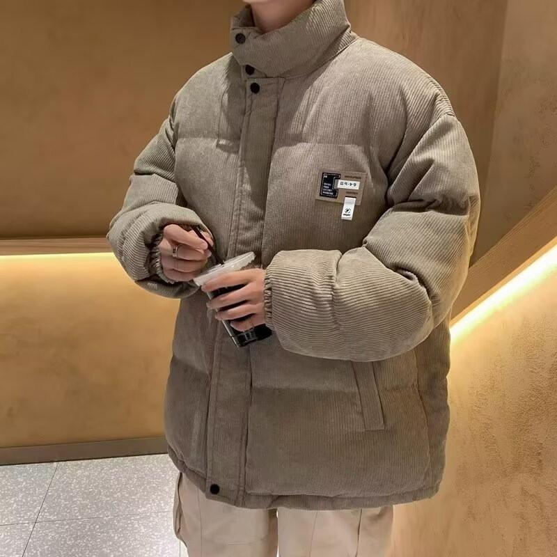 Unisex Oversized Corduroy Cotton Puffer Jacket Winter Warm Loose Fit Streetwear Coat Teens