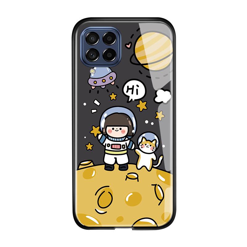 For Samsung A15 A35 A55 A73 S24 Xiaomi 13T 12T 11T Redmi Note 13 12 11 Pro 12S iPhone 16 15 Cartoon Moon Sun Space Planet Glossy Glass Phone Case