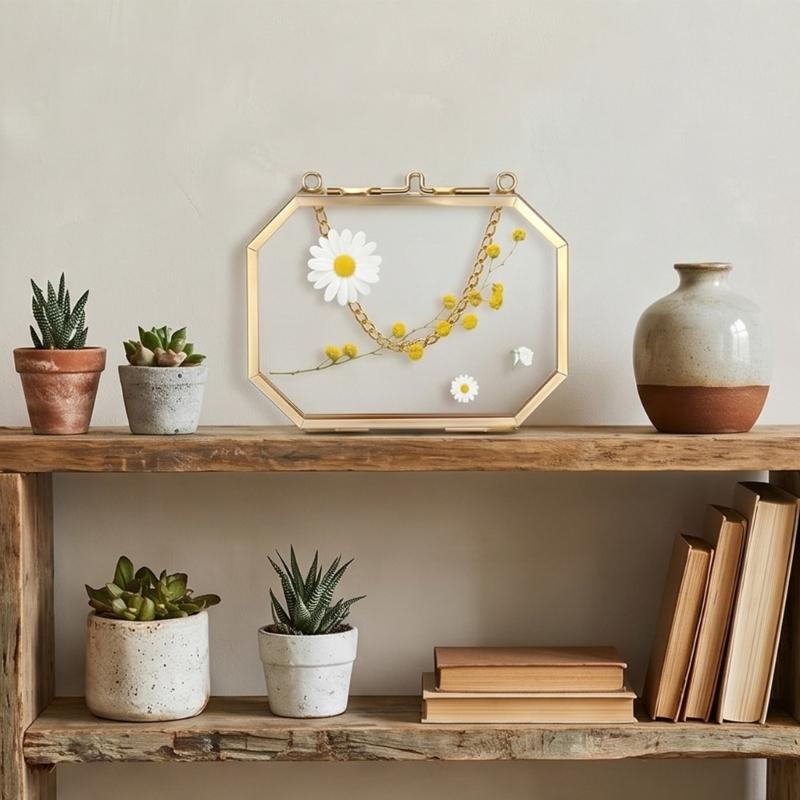 Glazen Ophanglijst Gouden Metalen Fotolijst Helder Glas Zwevend Frame Ophangbaar Werk Display Frame voor Gedroogd