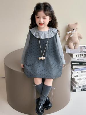 Ensemble Robe de Princesse à Volants et à Pois pour Filles Printemps & Automne 2025 - Tenue Deux Pièces Tendance pour Enfants