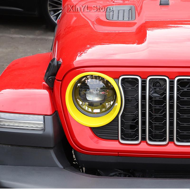 Car ABS Front Headlight Ring Lamp Decoration Cover Stickers For Jeep Wrangler JL JT Gladiator 2024 Up Car Accessories