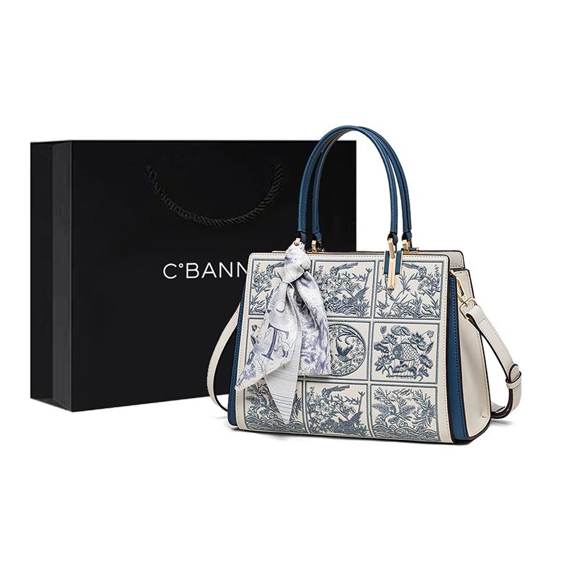 C°BANNER Cow Leather Shoulder Bag, Crossbody Bag Regular Women's Blue/White WQ107C41HA