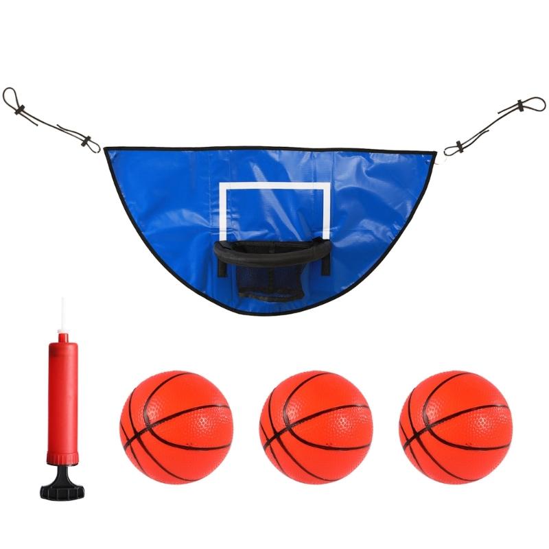 Trampolines Basketballs Hoop Set with Breakaways Rims Small Balls Pump Suitable for Indoor Outdoor Play Easy Assembly