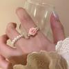 Romantic Pearl Rose Flower Finger Rings for Women Girls 3D Pink Rose Ring Elegance Aesthetic Jewelry Temperament Accessories