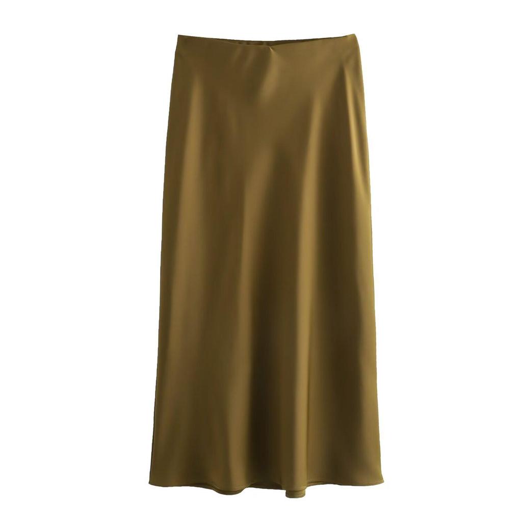 New European & American Style Satin Midi Skirt 8632845