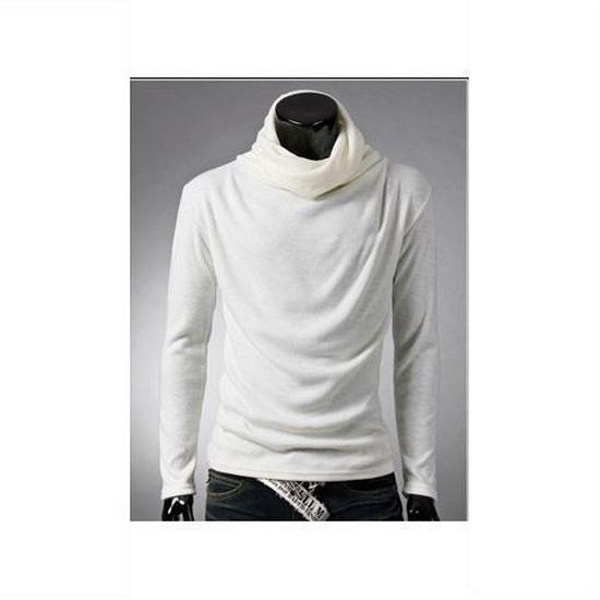 Men's Slim Fit Turtleneck Long Sleeve Shirt - Solid Color, Trendy Loose Pile Collar for Spring & Autumn