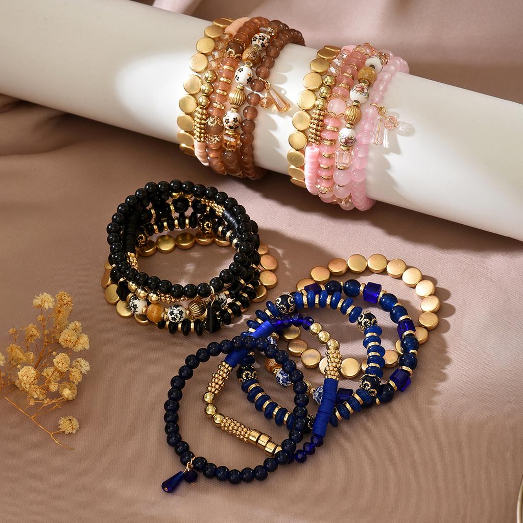 New Bohemian crystal bracelet, multi-layer beaded bracelet, elastic bracelet, bracelet, jewelry, European and American jewelry.