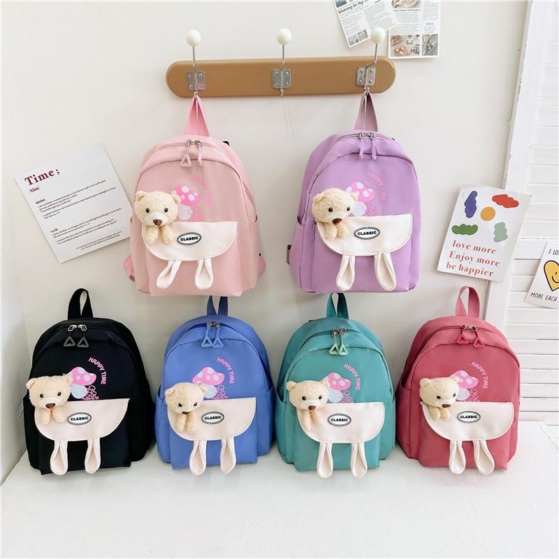 Cute Bear Pattern Kids Backpack For Preschool Durable Nylon With Padded Straps
