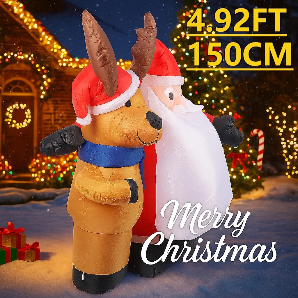 4.92FT Yard Party Decoration Inflatable Santa Claus Reindeer Toy LED Light Xmas Home Supplies Ornaments Christmas Holiday Gifts