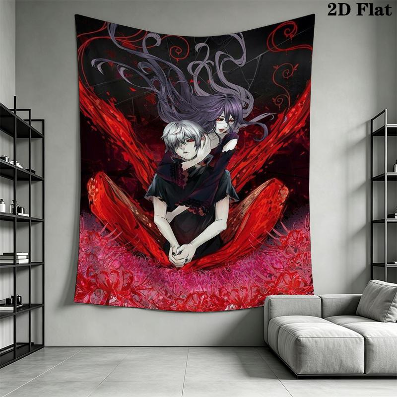 Tokyo Ghoul Wall Tapestry Aesthetic Wall Hanging Printed Fabric Blanket Decorative Tapestries for Bedroom Living Room Home Decor