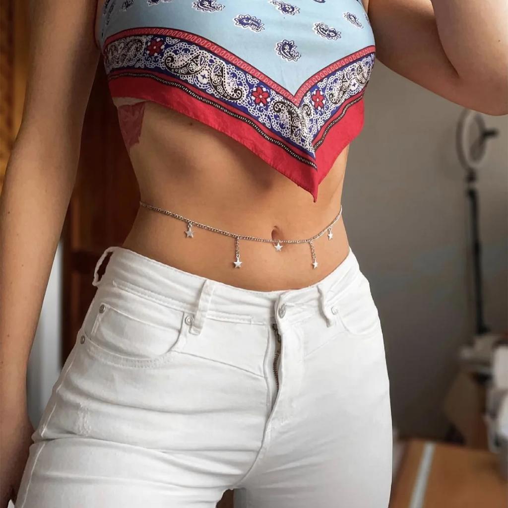 Minimalist Tassel Sequin Double Layer Chain Casual Pants Chain Hip-hop Body Chain Fashionable Retro Turquoise Waist Chain