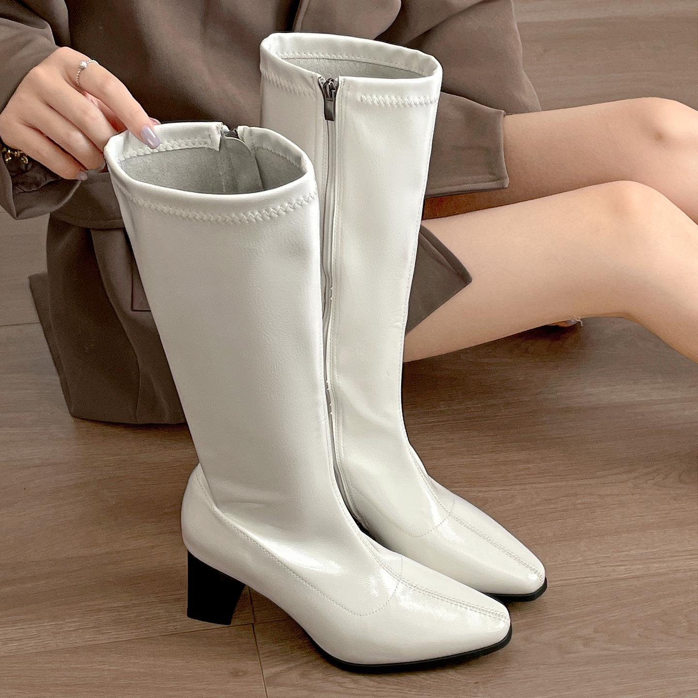 

Retro black high-end thick-heeled boots children s boots 2025 new autumn with skirt thin knight boots 40 белый