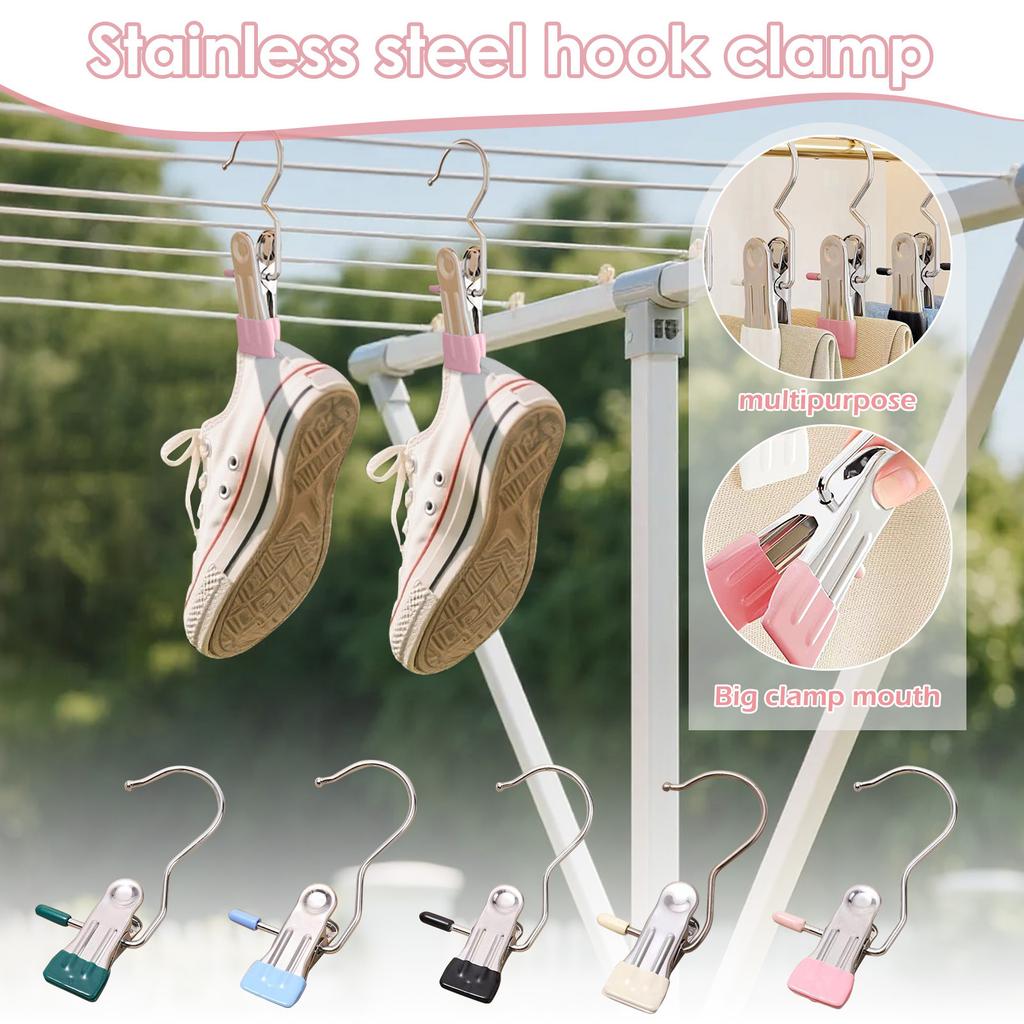Attachment Hook, Space-Saving Clothes Hook Organiz Stainless Steel Clothespins With Hook Laundry Organizer Portable Hanging Clip Wardrobe Rack Efficie
