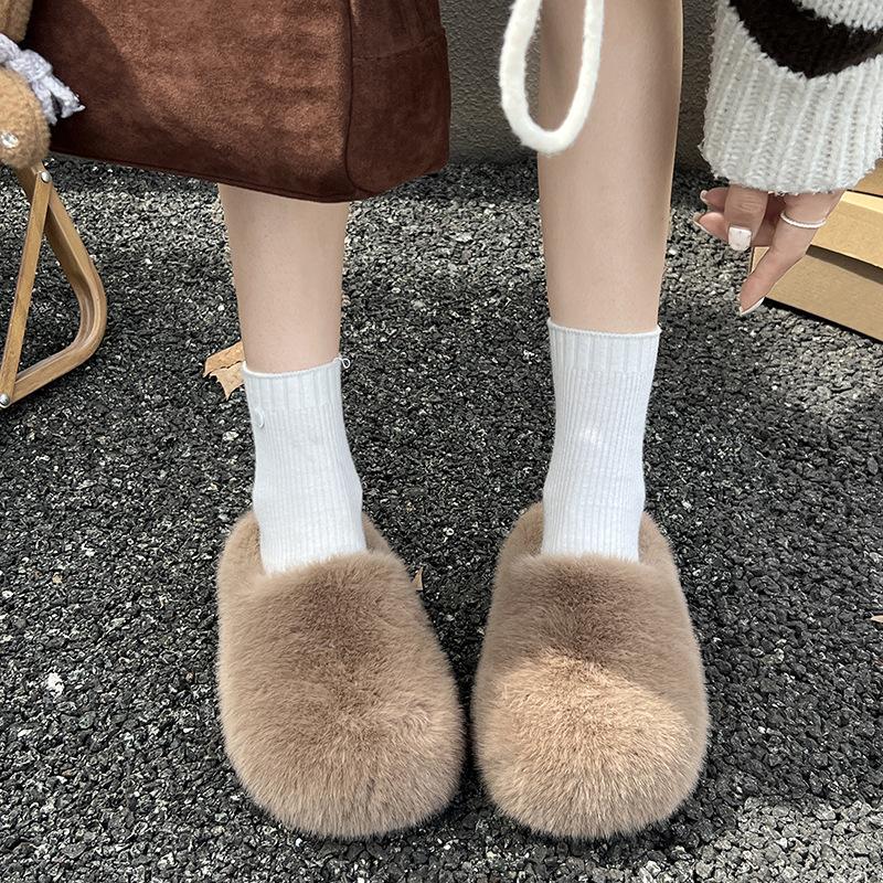 Mao Mao shoes women's outer wear 2025 new winter thick-soled plush warm furry one-pedal soft-soled maternity cotton shoes