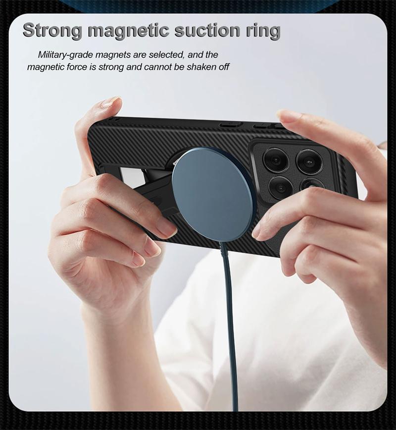 Carbon Fiber Pattern Armor Case For Motorola Moto Edge 60 Pro Fusion Cover Magnetic Wireless Chraging Fold Stand Shell Fundas