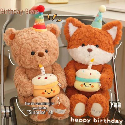 Birthday Bear Plush Doll with Candle-Blowing Feature - Perfect for Events, Gifts, and Holds Rings