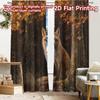 2pcs, 2D FLAT PRINTING Curtains (Without Rod) Autumn Fox Scene Chic Print Curtains Festival Versatile Polyester Curtains Outdoor