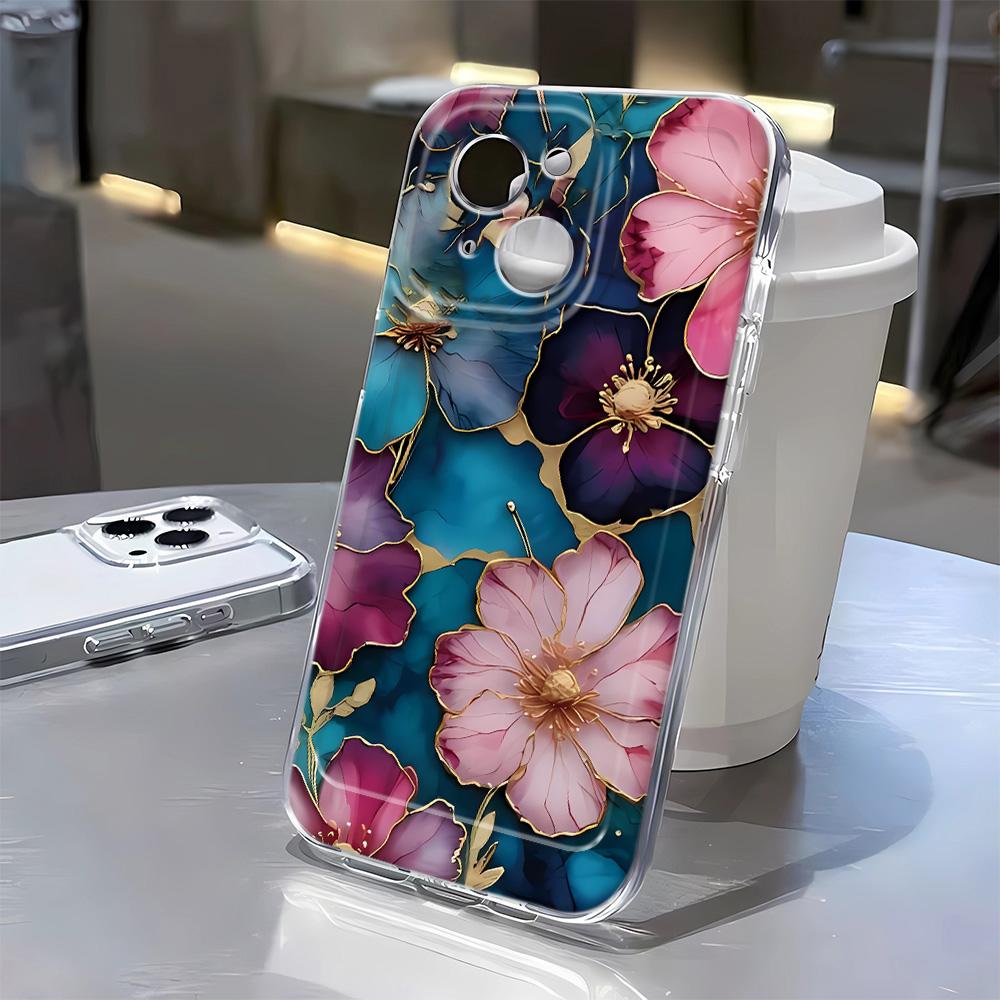 Vintage Flowers Clear Case for IPhone 16 15 14 13 12 11 Pro Max X XS Max XR 7 8 Plus Case 16E