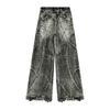 Unisex European American Kalhoty s vysokým pasem Raw Edge Washed Jeans Muži Street Volné Oversized Rovné Široké Džínové kalhoty