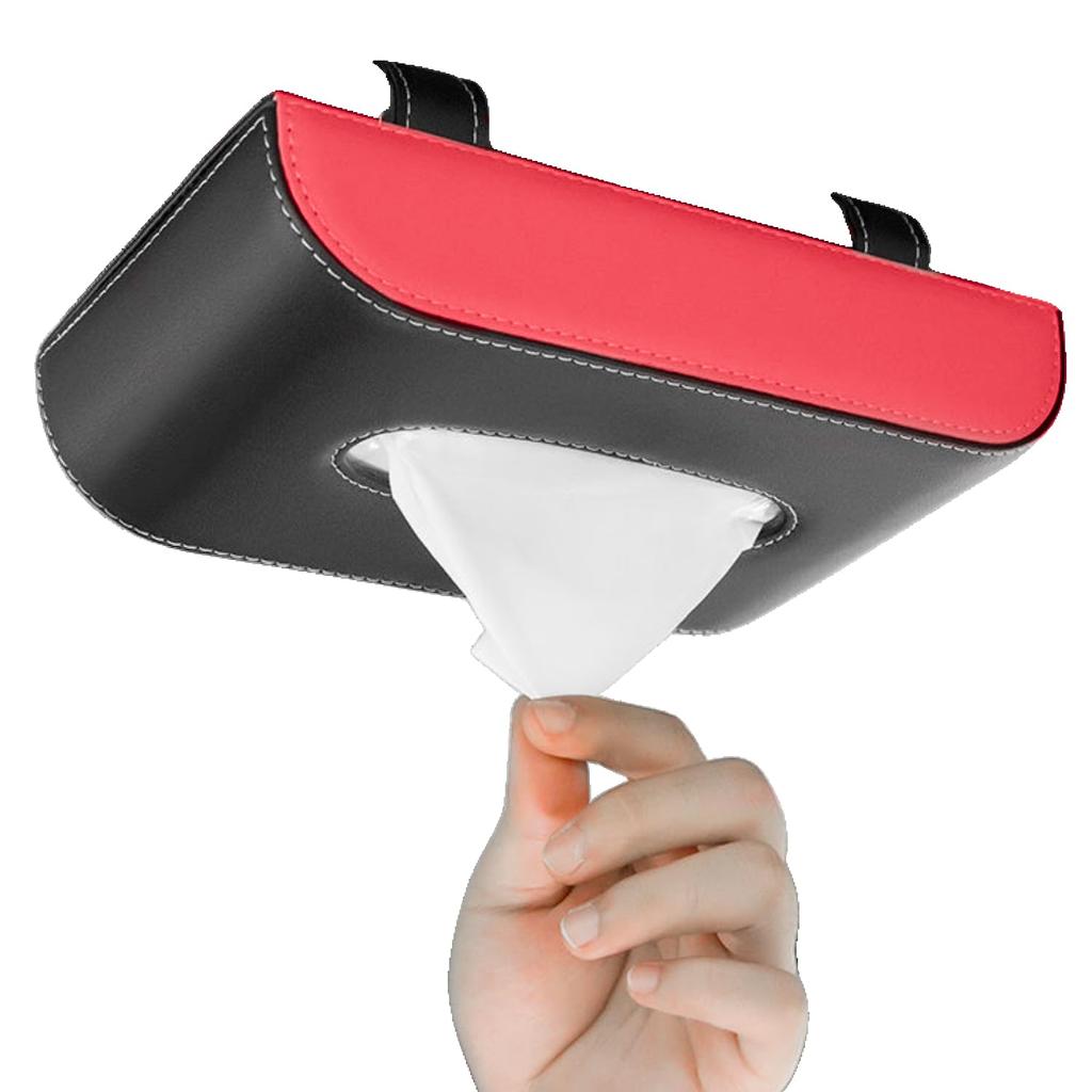 Car Hanging [Black/Red] Tissue Box, Tissue Holder, Tissue Cover, Tissue Case, Sun Visor, Car