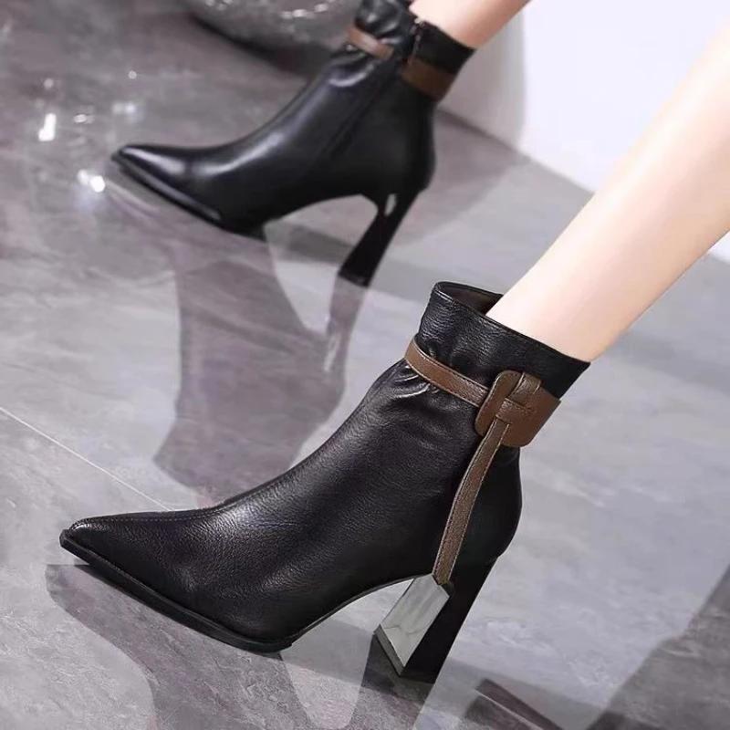 Fashion Booties Zip Heeled Autumn Winter Moccasin Woman Short Shoes Sale Designer Luxury High Quality Boot Y2k Hot Ankle Boots for Women