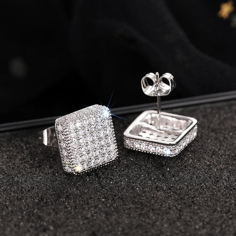 

Huitan Luxury Square Stud Earrings Lady Full Bling Iced Out Brilliant Zirconia Zircon Fashion Unisex Daily Wearable Accessories
