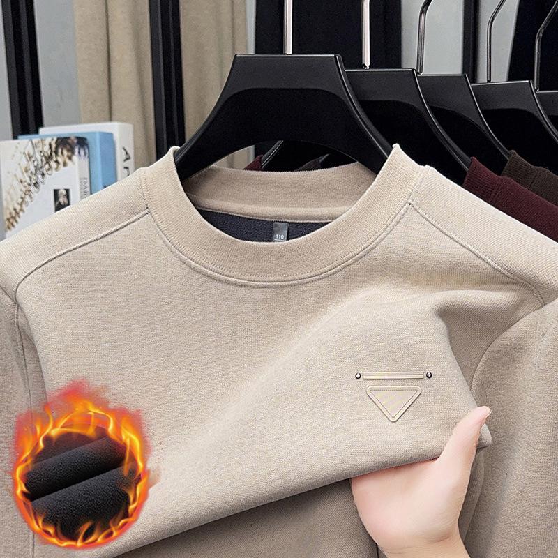 Men's Winter Plus Velvet Thick Warm Round Neck Hoodie - Casual and Versatile Base Layer Top