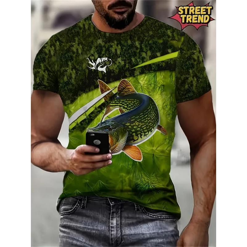 3D Trout Fishing Print T-Shirt For Men Fisherman River Scene Short Sleeve Tshirts Outdoor Hunting Casual Tee Shirt Top