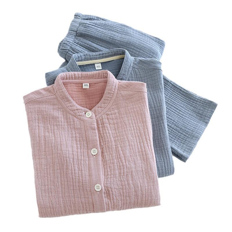 Spring Couple's Pajama Set: Thick Pure Cotton Plaid, Women's & Men's Long-Sleeve, Loose Fit