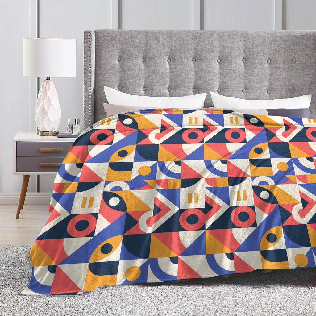 Abstract Geometric Pattern  Bauhaus Super Soft Blankets  Picnic Plush Throw Blanket Couch Bed Flannel Bedspread Sofa Bed Cover