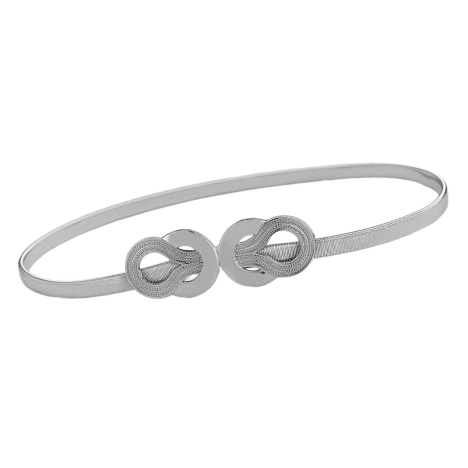 

Gold Silver Metal Slim Belt Elastic Waist Chain For Women Formal Casual Outfit Enhancement серебряный