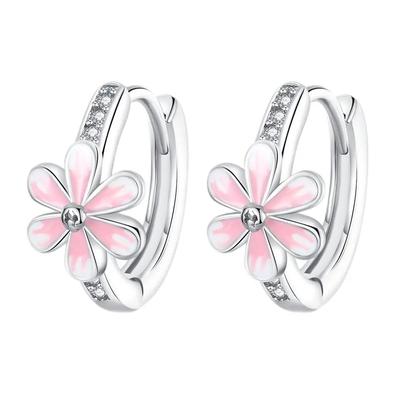925 Silver Hoop Earrings for Women Elegant Cherry Blossom Earrings Jewelry Anniversary Birthday Gift