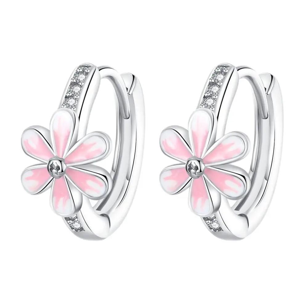 925 Silver Hoop Earrings for Women Elegant Cherry Blossom Earrings Jewelry Anniversary Birthday Gift
