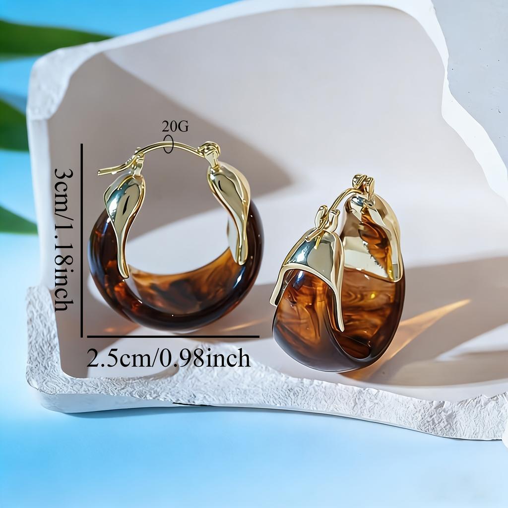 Women's Fashion Hoop Earrings Vintage Amber-Colored Easy Light Luxury Premium Earrings - Temperament Ear Jewelry