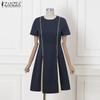 ZANZEA Women Summer Round Neck Casual Short Sleeve A-line Dress