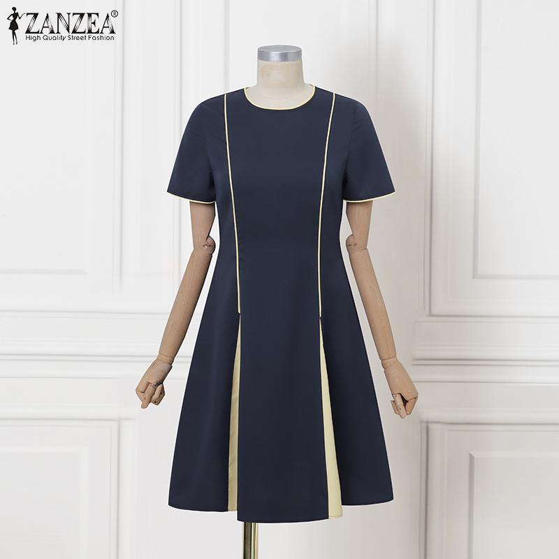 ZANZEA Women Summer Round Neck Casual Short Sleeve A-line Dress