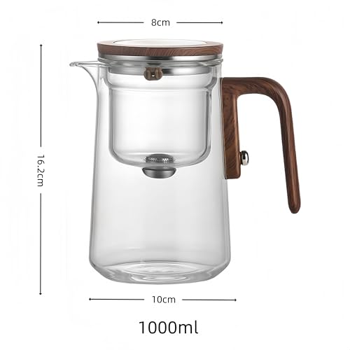 OULOVECO Semi-Automatic Glass Teapot with Wooden Handle, Pressure Control, Heat-Resistant, Suitable for Direct Heat, Tea Pot, Tea Utensils, All-Purpos