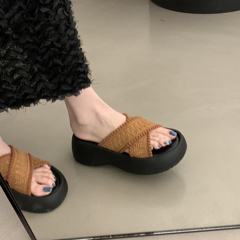 Slippers Women Wear New Beach Shit Vacation In Summer, Step On One-word Thick-bottomed Cool Slippers