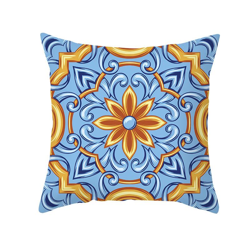 Shopee Printed Throw Pillow Cover Yellow and Blue Geometric Mid-century Retro Abstract Throw Pillow Home Sofa Cushion Cover